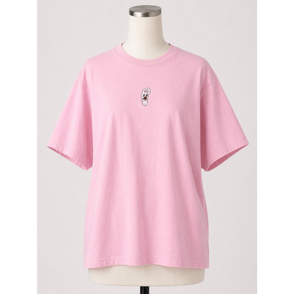 Lazy Oaf Pink T Shirt Bunny Embroidered Esther Bunny with Rose